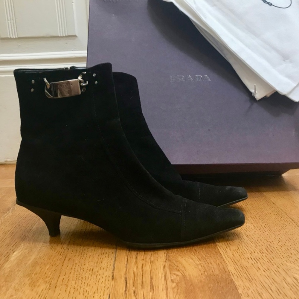 Prada Black Suede Ankle Boots